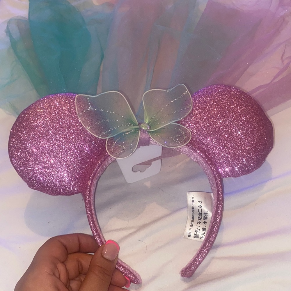 Disney Pink and Green Glittery Headband with veil